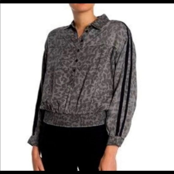 Vintage Havana Shirt Leopard Print Long Puffstripe sleeve elastic waist - Picture 1 of 12